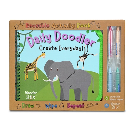 The Pencil Grip Daily Doodler Reusable Activity Book-Wild Animals Cover, Includes 4 Wonder Stix TPG-843